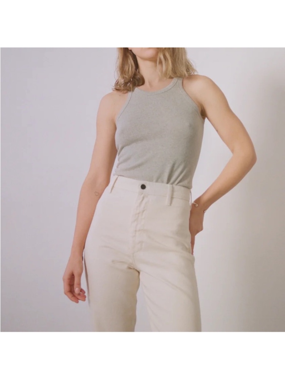 OZMA Cream High-Waist Jessie Straight Jeans